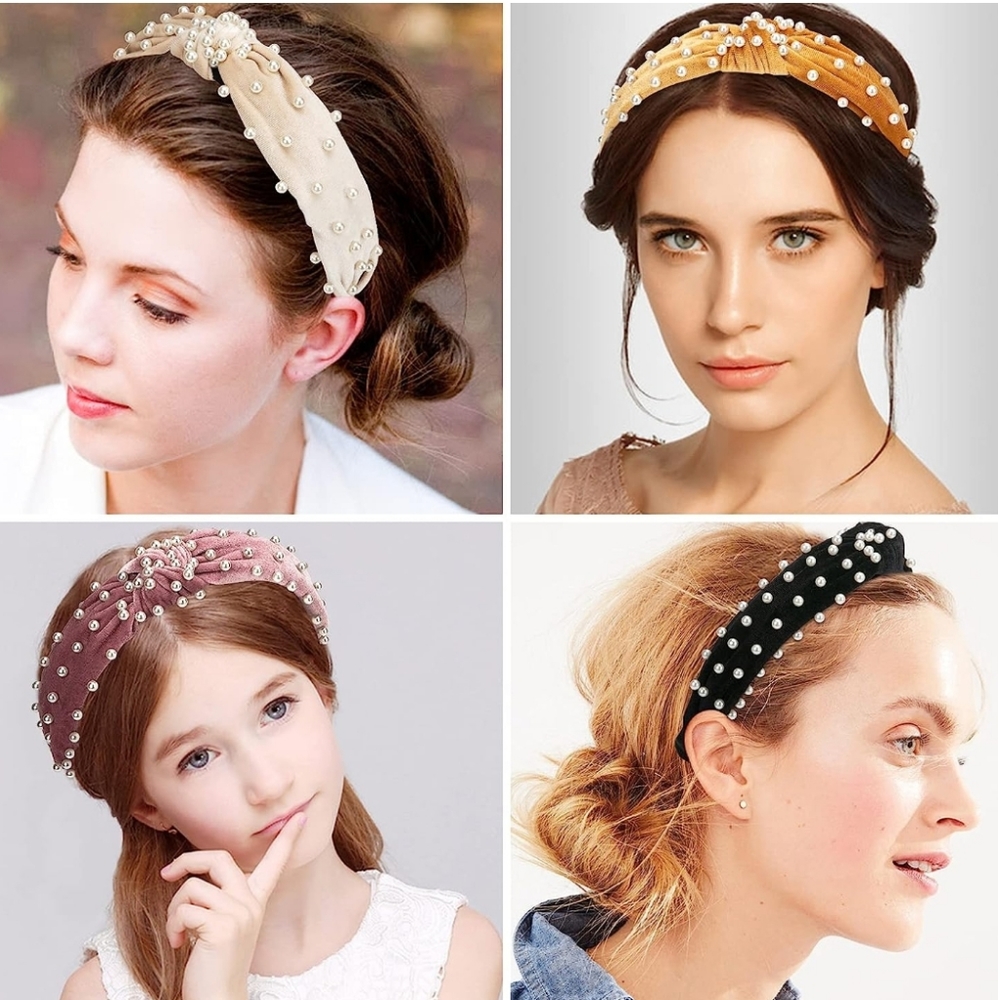 Cute Headbands for Women, Knotted Headbands Pearl Headband Wide Top Knot Turban - Picture 3 of 6